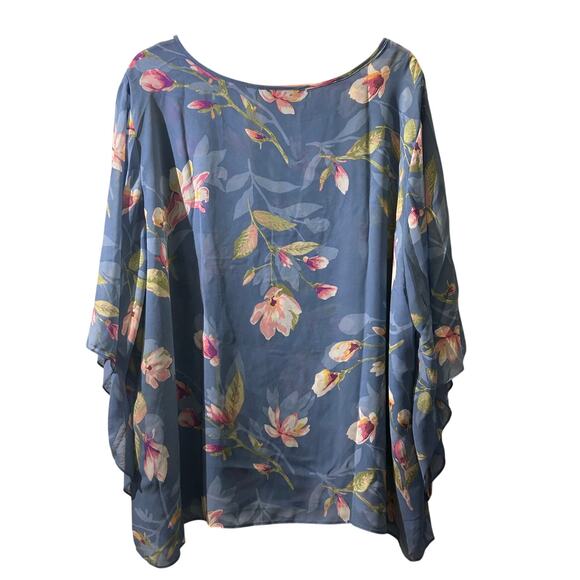 Belle Kim Gravel blue floral embroidered lined blouse 3X flowy business - Picture 3 of 8